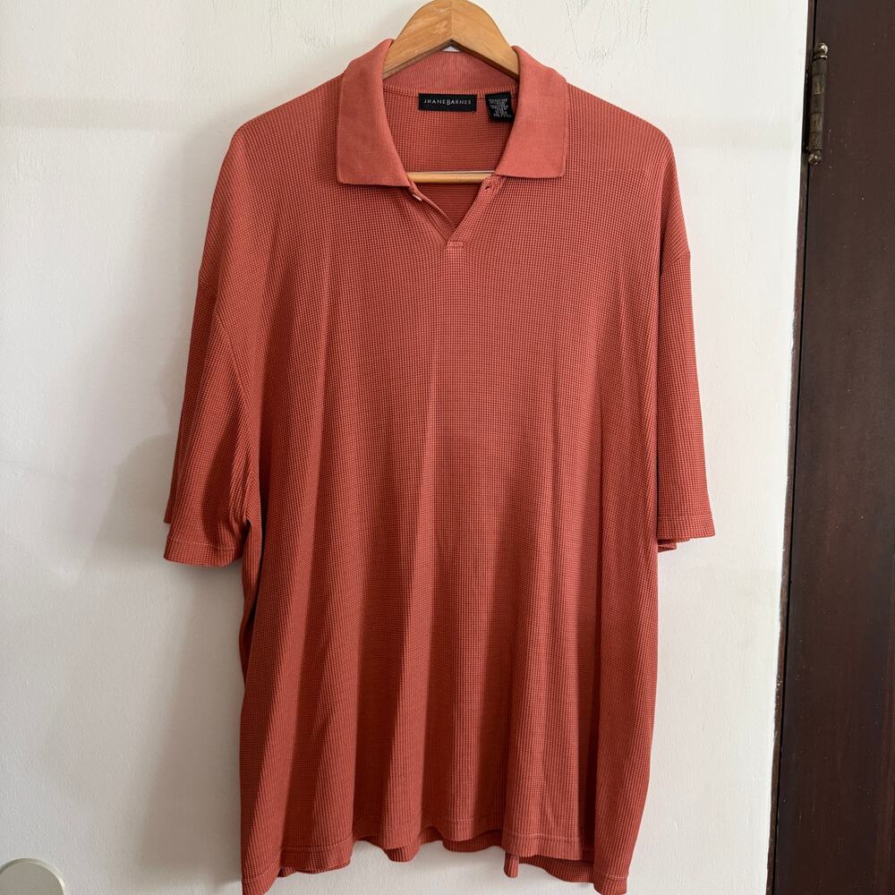 Vintage JHANE BARNES Salmon Pink Silk Blend Waffle Relaxed Polo Shirt XXL